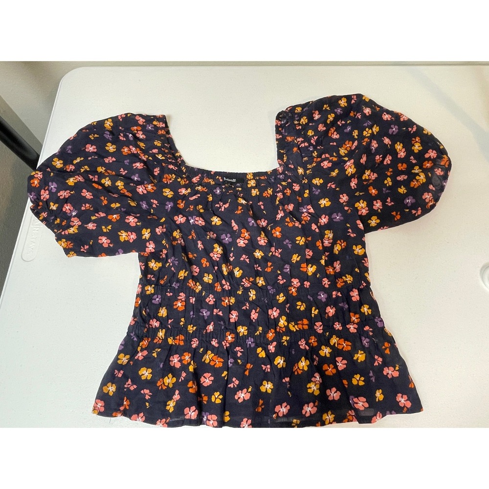 Madewell Peplum Top Women's Small‎ Floral Puff Sleeve Smocked Square Neck S